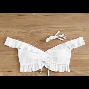 Shein White Convertible Frill Bikini Top